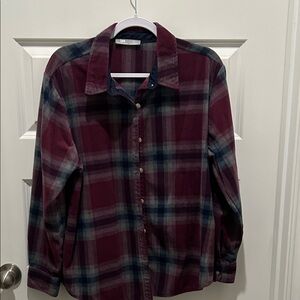 Lee Riders Burgundy and Beige Plaid Shirt
